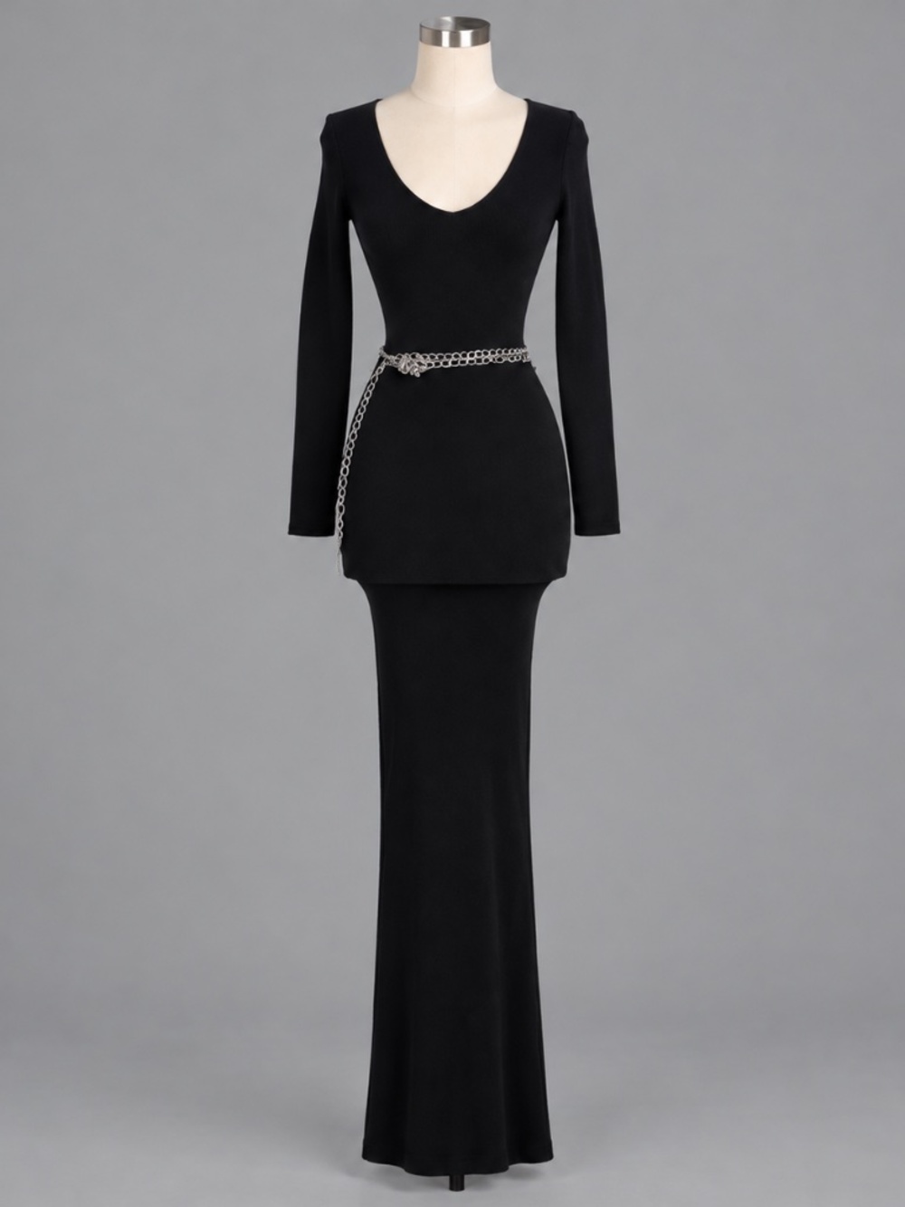 MANIÈRE DE VOIR Black Chain Belt Maxi Dress – Size S – NWT